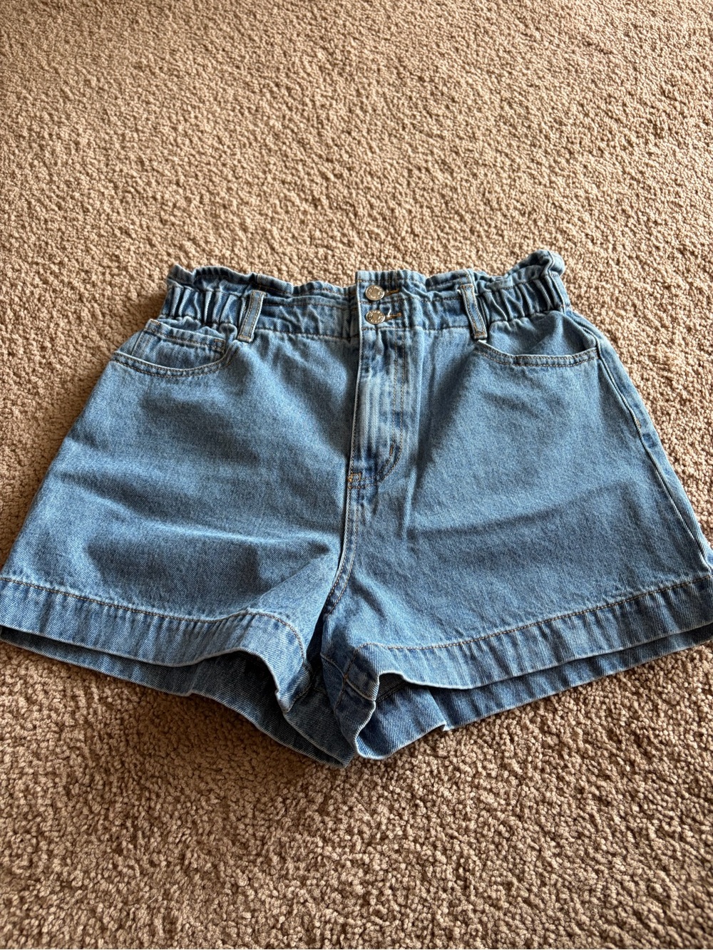 Forever 21 Blue Paperbag Waist Denim Shorts